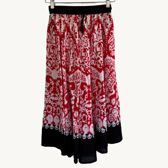 J. Glee Multicolor Print MIDI Skirt Sz Medium Red and Black Peasant Circle Skirt - Picture 1 of 7